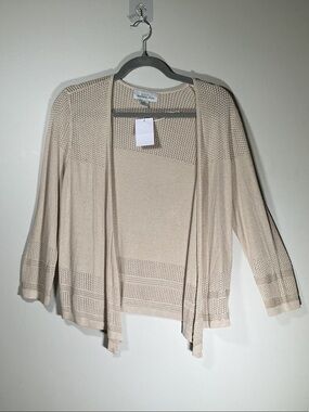 Knit by Hampshire Studio Beige Lightweight Cardigan Women’s Medium Open Front